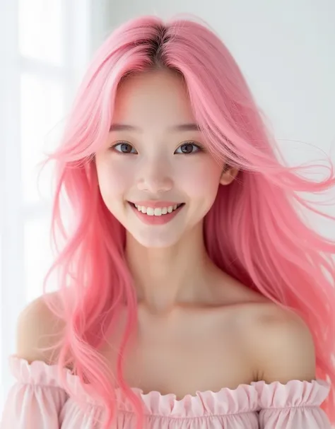 avatar a most beautiful girl with pink hair with a beautiful smile in white background, 8k
