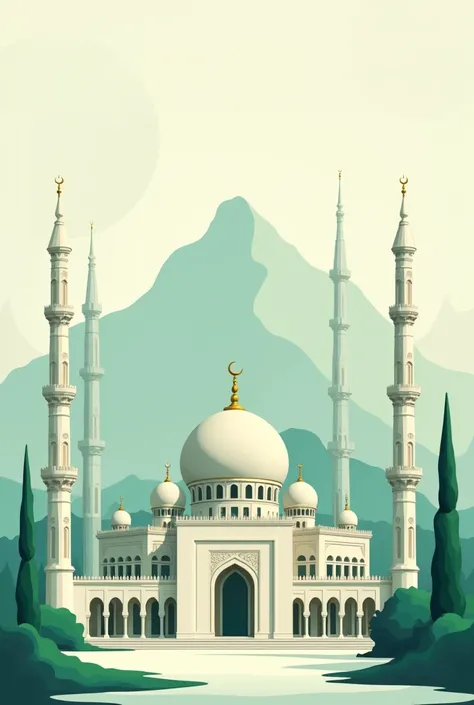 Create a mosque vector with green, white and slightly greenish blue gradients