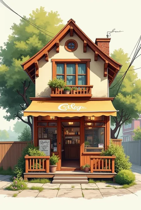 give me a sketch of a coffee shop small building, aesthetic 