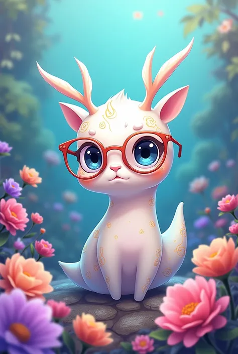 Anime style jorunna parva with glasses and flowers around

