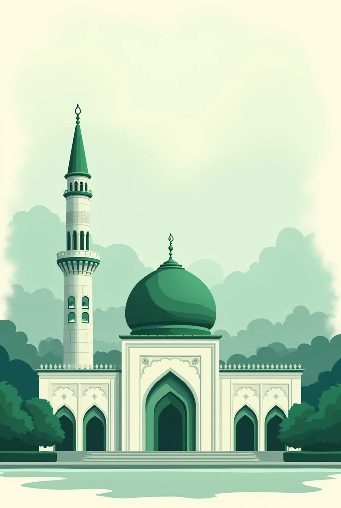 Create a vector of a mosque with a minaret that is not high, gradated green, white and slightly greenish blue