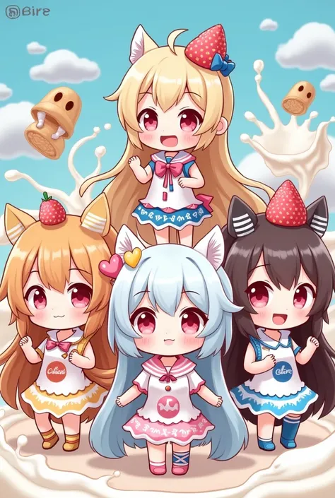 list of chibi characters based on thematic cosplay by:
1. soymilk
2. pure milk
3. coffee latte
4. mungbean drink
5. palm sugar milk
6. chocolate milk
7. milktea
8. coconut latte