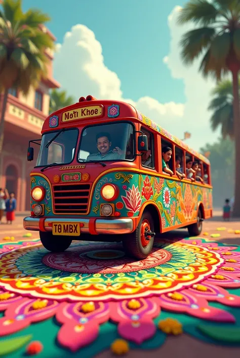 a bus coming from rangoli kolam