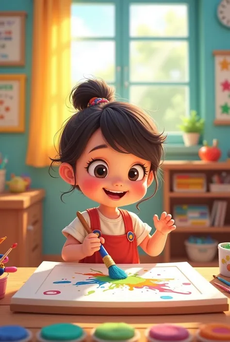 A cute child painting animated preschool