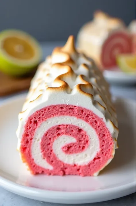 An image of guava roll cake with meringue 