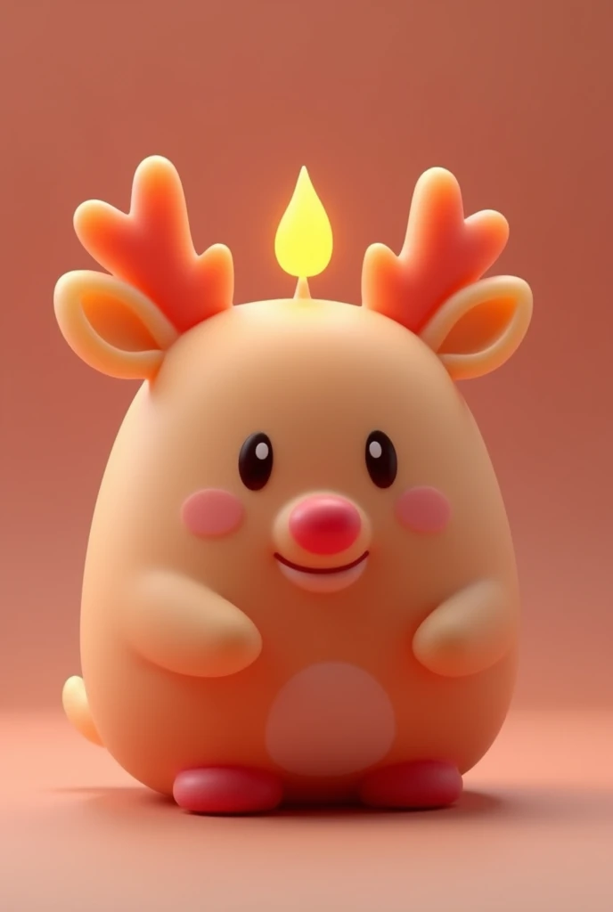 3D modeling of a cute Rudolph the reindeer candle in Sanrio style, featuring a round, chubby body and an oversized red nose. Rudolph’s antlers are thick and slightly rounded for a soft, playful look. His eyes are large and adorable, with a simple, smiling ...