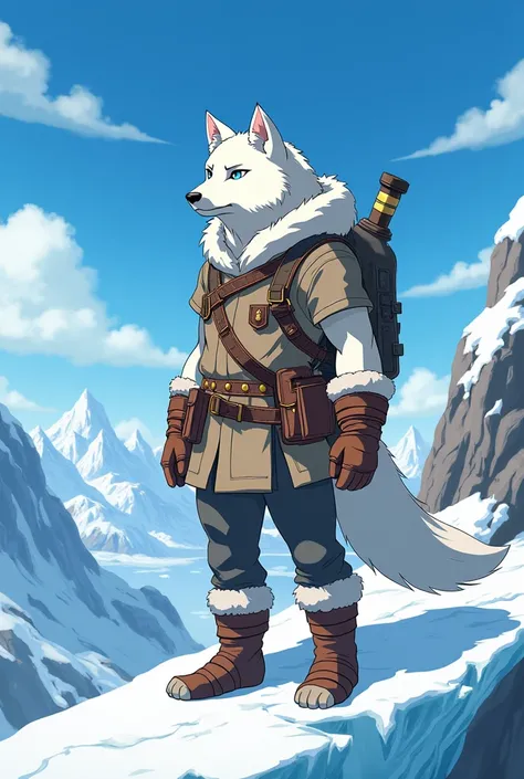 Adol Christin as an anthropomorphic arctic wolf adventurer in classic anime style
