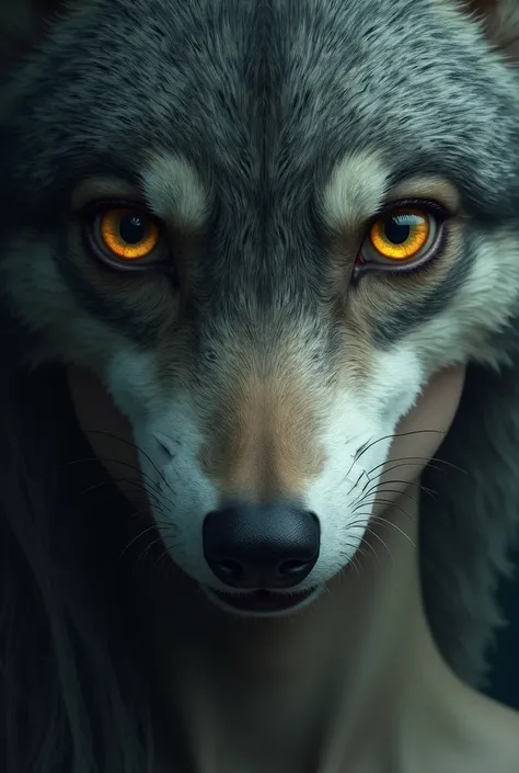 The girl with half a wolf face 