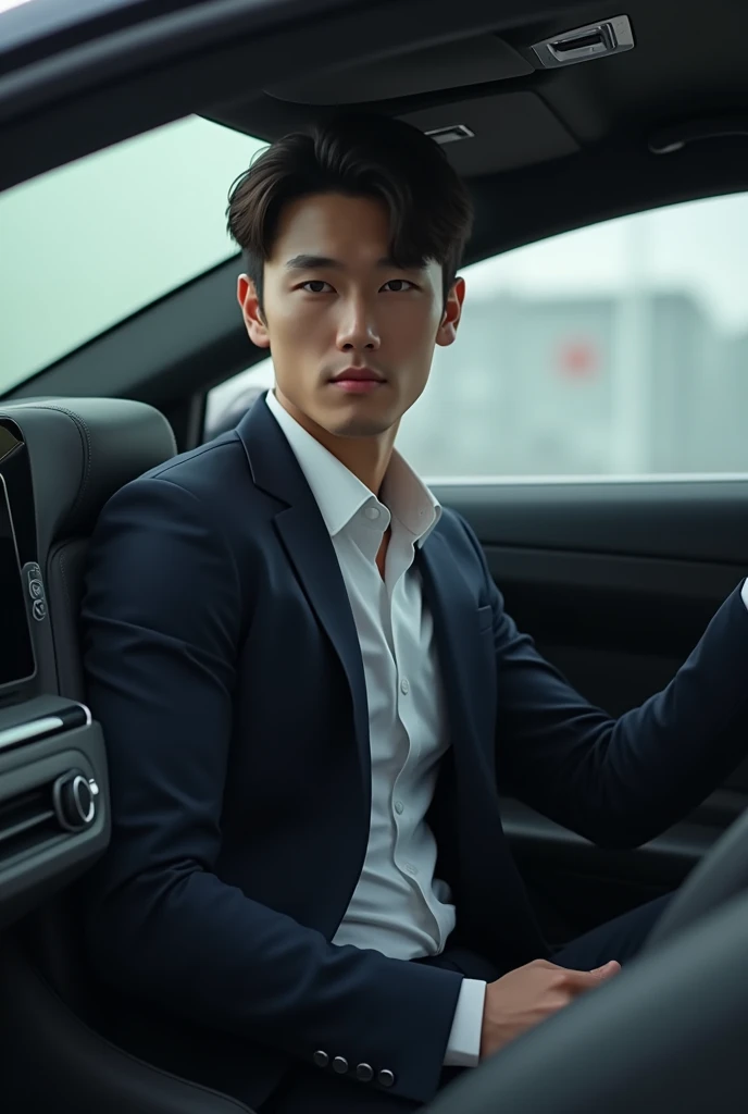 20 years old handsome young CEO sitting in a Chinese car

