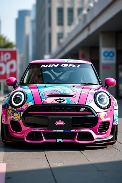 Mini JCW GP(F56)Cars　I would like you to design a Itasha car with a character named Sakura Nene from the anime NEW GAME on it.