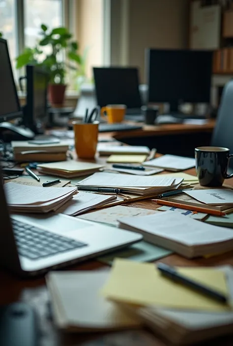 close-up shot of a messy office
