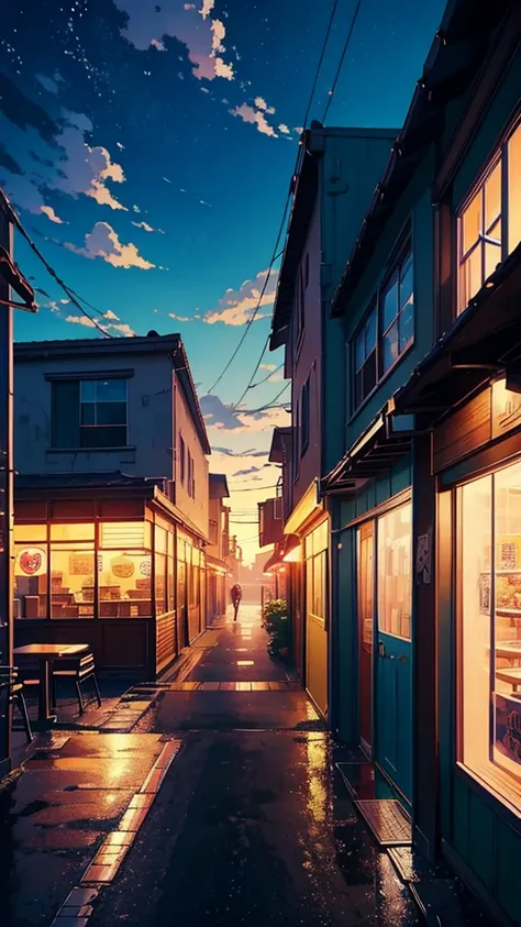 anime art of a small restaurant with a sky background, anime background art, beautiful anime scene, anime scenery, anime scenery concept art, anime background, anime landscape, beautiful anime scenery, ross tran. scenic background, anime style cityscape, l...