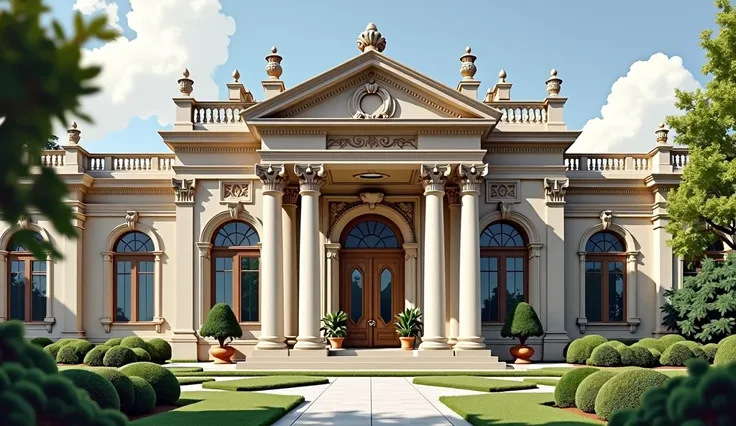 A house that represents the court, with a luxurious and elegant form, but still has a strong aura with 4 pillars in the terrace area, a one-story house