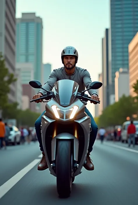 I need a horizontal image of a person on a delivery motorcycle 