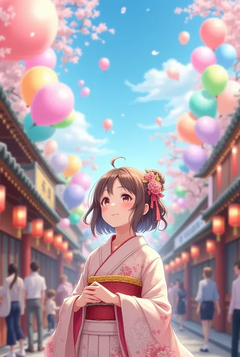 Haibara Ai，Japanese festival，kimono，balloon