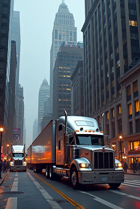 Canadian long trucks silver in colour in new york in row