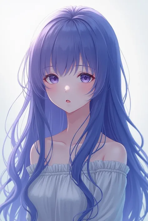 Junior high school girl, long blue-purple hair