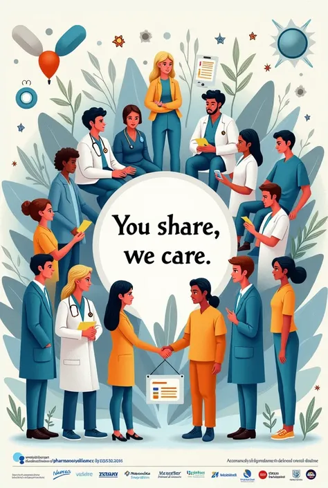 Pharmacovigilance for
Patient Safety: “You
Share, We Care” make a handmade poster with written work related to this topic 