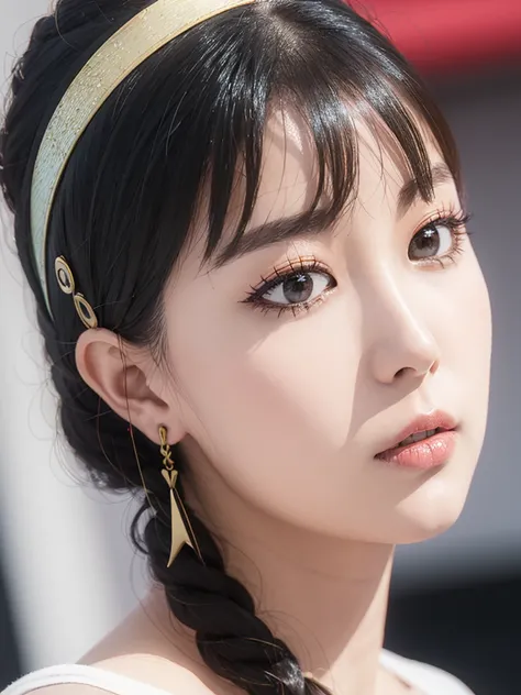 One girl, High resolution, Look at, accessories, Headband, Earrings, masterpiece, accurate, Winner of numerous awards, Ultra high definition, Textured skin, Two Side Up, Ultra-detailed, Sparkle Effect, 