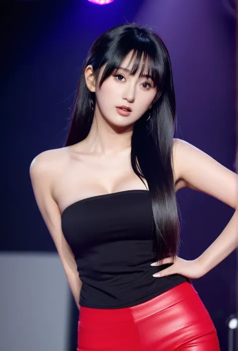 close-up of beautiful Japanese, Momo is a Japanese singer, Momo is a South Korean TWICE pop girl group singer, age 28 years girl, youthful face, perfect body, white body skin, very classic length hair, ((rapunzel long hair)), standard black hair, her hair ...