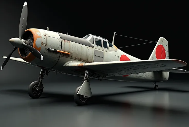 a zero fighter model, static display, highly detailed military aircraft, extremely realistic, photorealistic, 8k, 3d render, studio lighting, dramatic lighting, military precision, weathered metal, worn paint, battle damage, historical accuracy, intricate ...