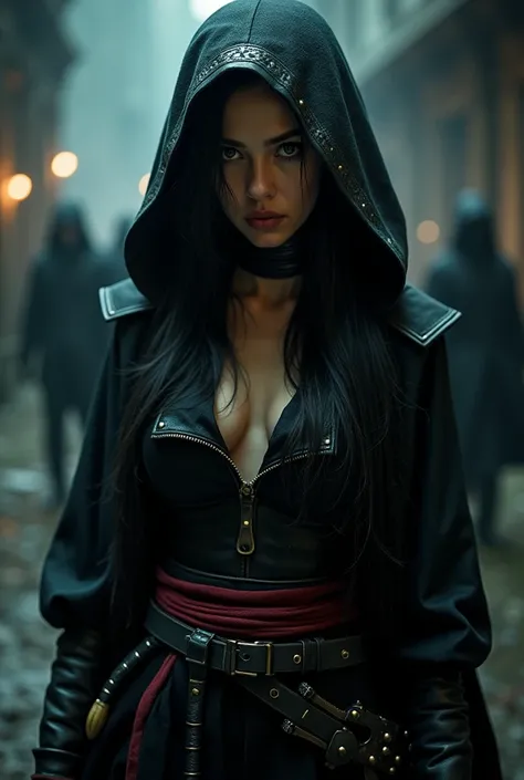 a female assassin, assassin, 1girl, beautiful detailed eyes, beautiful detailed lips, extremely detailed eyes and face, long eyelashes, assassin outfit, assassin gear, assassin pose, assassin action, dark and moody atmosphere, dramatic lighting, cinematic,...