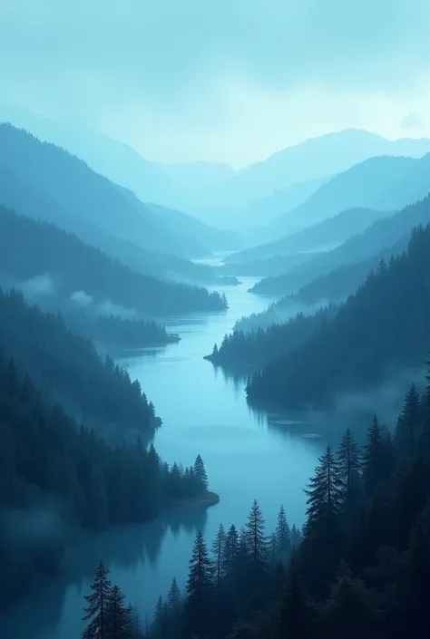 Make a 4k wallpaper of nature in bluish and little dark colour 