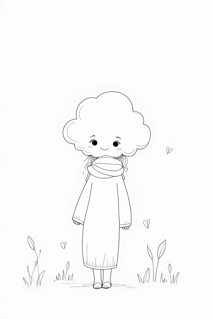 line drawing of cloud character with environmentalist clothing
