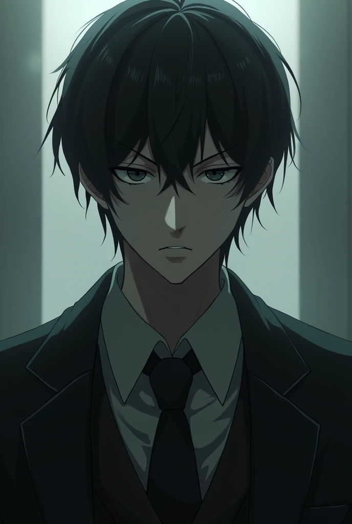 black hair, Closed mouth, serious, kuudere,  misaki mei man, delgado