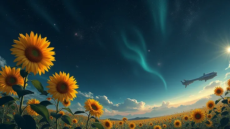 Stars full of sunflowers, spaceships, quiet outer space