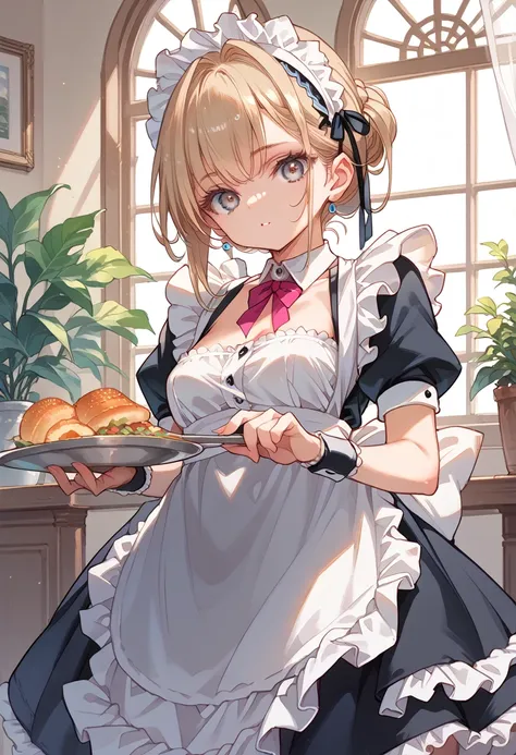 ((beautiful maid:1.5),high resolution, highest quality),wear a maid&#39;s uniform,soft hands, big bright eyes, dark and bright c...