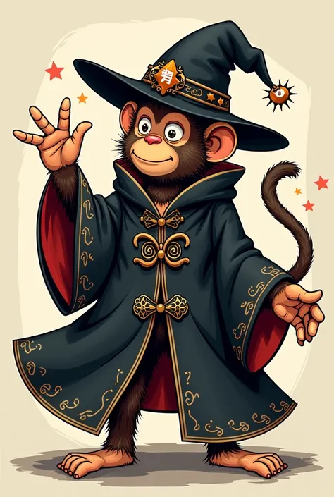 ```
"2d manga character 
Monkey in magician dress black colour"```