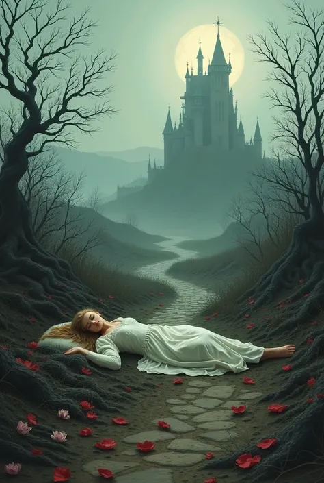 sleeping beauty、Path of thorns、Tranquil atmosphere、Withered rose、A palace of loneliness