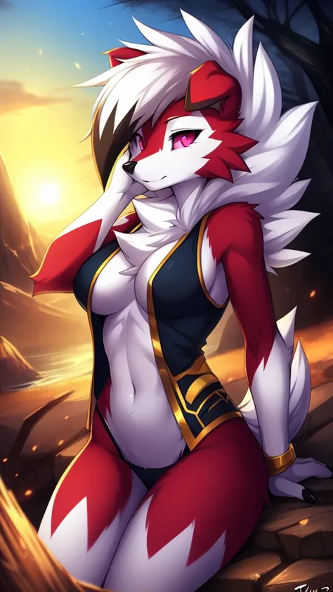 By Xinfu,por twistedscarlet60, Sent from Pixiv, By Pui-Kevlar, (work of art), (best quality), (single woman:1.2), (very detailed:1.3),(The eyes are detailed.,Dark circles in the eyes,pink eyes), Midnight Lycanroc, Can&#39;t see the display, Close view, Shy...