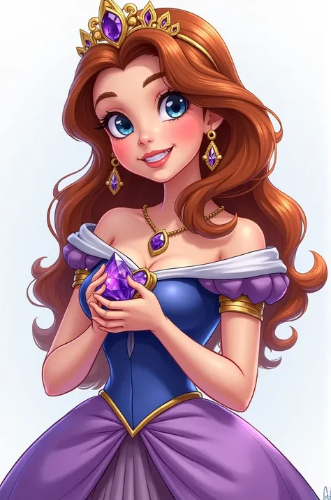 Draw a realistic princess holding an amethyst