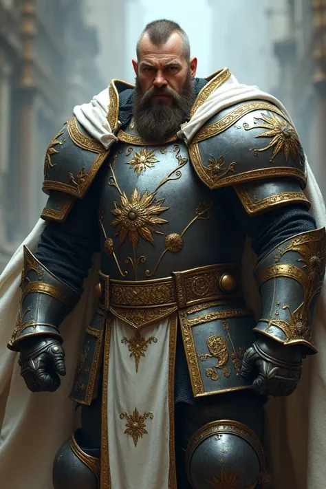 potrait of a male fantasy dwarf,wearing a full plate armor,medieval full body [armor made in White and Golden steel,full of engraved futhark runes]
,[clothes::White Gold cape],[Warhammer:: black Red smoking metal, really hot metal],intimadating look,photog...