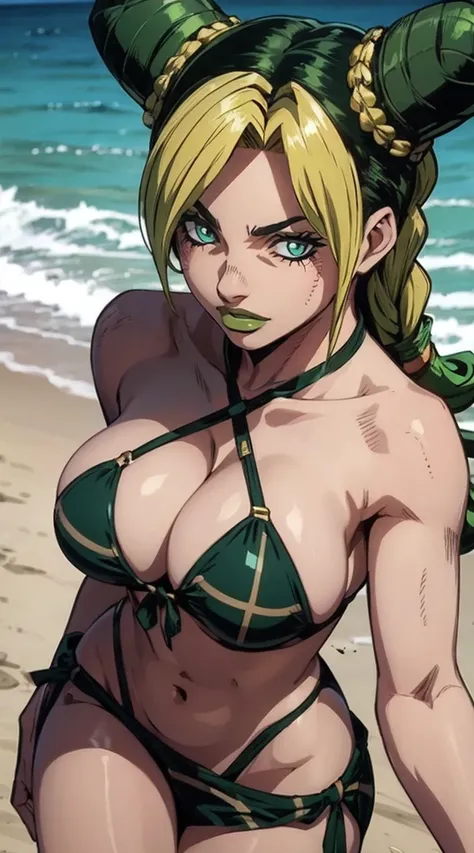  jolyne, big breasts
(((shiny hair, shiny skin))), (green lips), using bikini, in a Brazilian Beach.