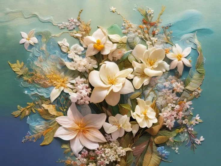 Best quality, masterpiece, ultra high res, (photo realistic:1.4), surrealism, dream-like,
Stephanotis blossom, ((abstract  art)),
Embroidery,