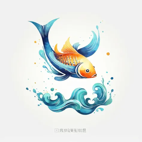 Stylish flying fish logo、The illustration of a flying fish shows it jumping with its large pectoral fins spread like wings.、A cute and cool logo mark drawn in a cool watercolor style like calligraphy brushstrokes.、Chic and modern design White background