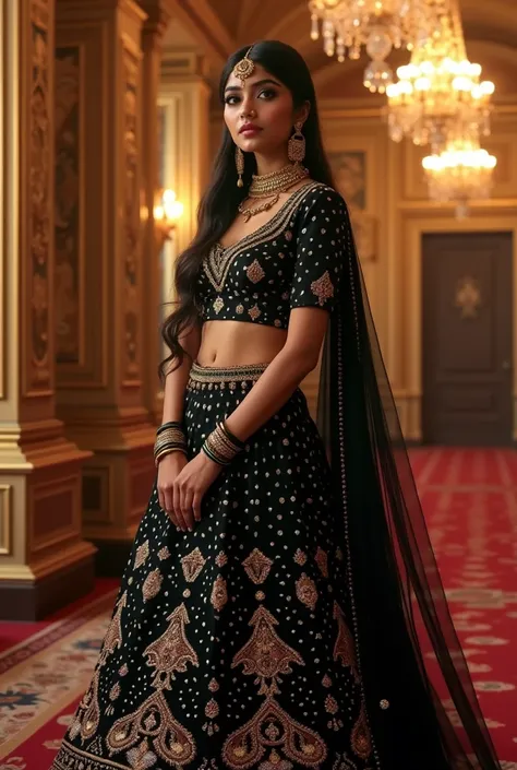 Indian Girl wearing a black lehanga for her reception 