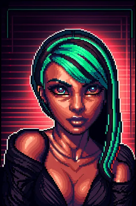 8bit, high quality, emo girl, dark skin, beautiful detailed eyes, beautiful detailed lips, extremely detailed face, long eyelash...