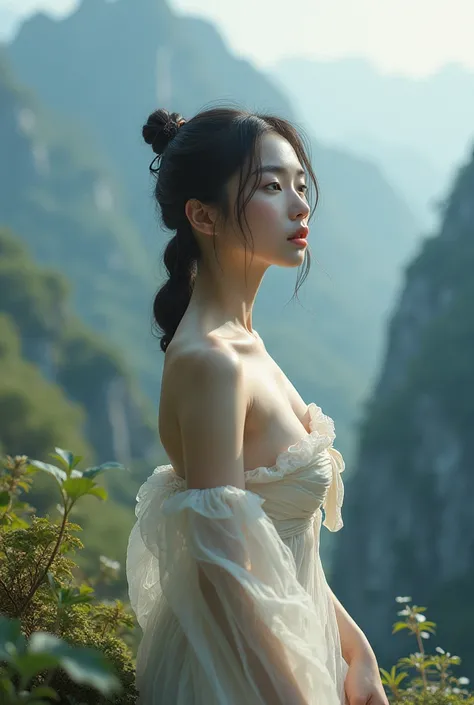 Nude Japanese girl in a mountain 