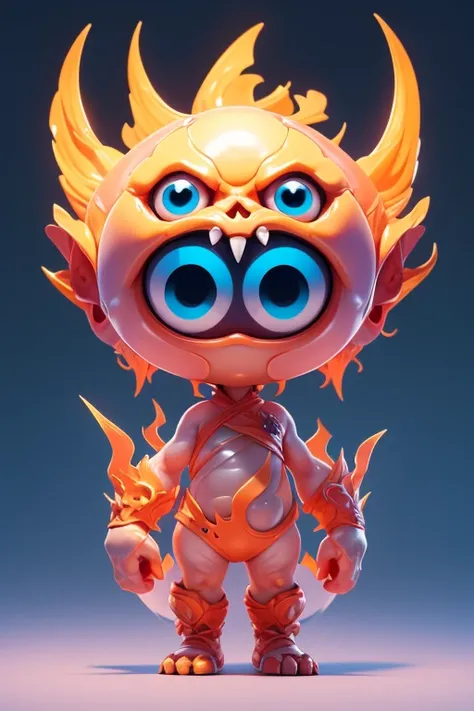 Create a monster image, a small, big-headed, baby monster.. The body is transparent and can be seen through. The image is sharp and detailed., with beautiful colors.. With arms, leg, eyes, mouth, พื้นหลังสีlegว