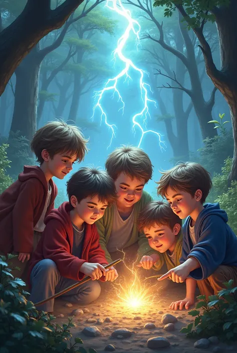 Many young boy doing magical activities 