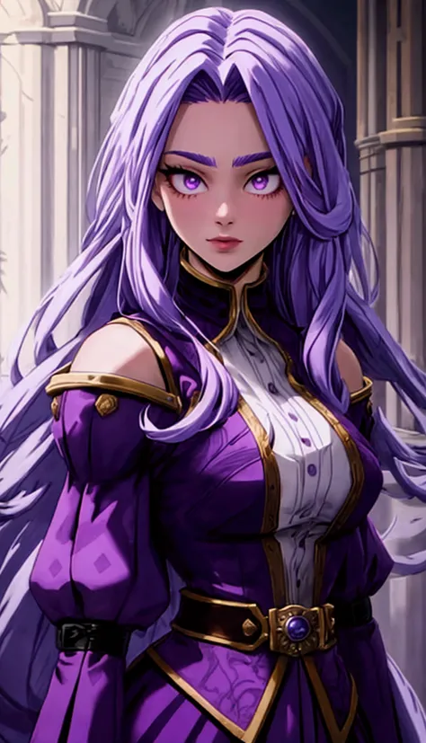 a , Shoulders Long Hair, purple hair, Medieval noble clothing, Amin-Stil, she looks like 15