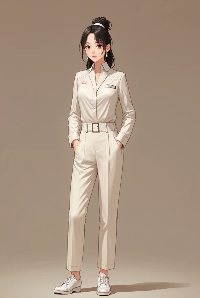 Generate a design of the uniform employees of a pearl themed gourmet supermarket would wear, include cashiers, packers, and deli workers. The uniform must be for both male and female. Include pearl colors 