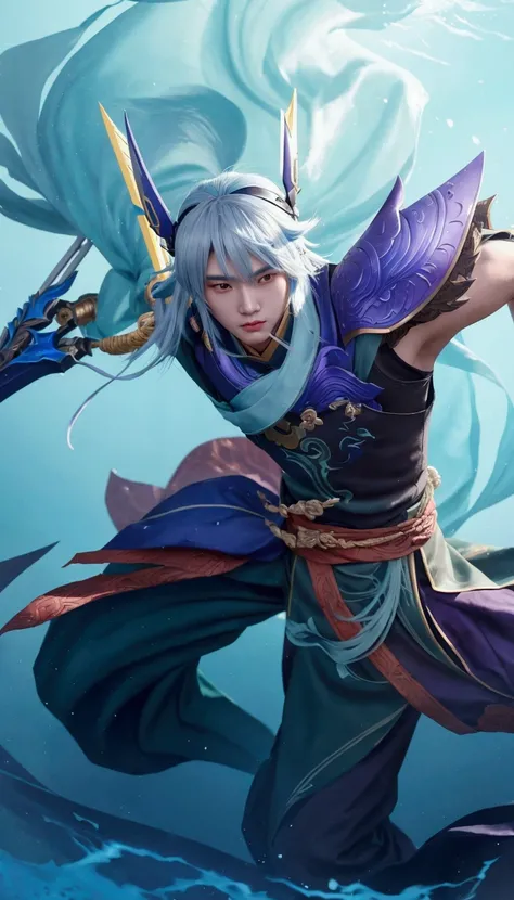 a close up of a person with a sword and a helmet, inspired by Shen Zhou, mobile legends, inspired by Huang Shen, zhongli from genshin impact, heise jinyao, keqing from genshin impact, league of legends character, zhao yun, riven, inspired by Yi Jaegwan, in...