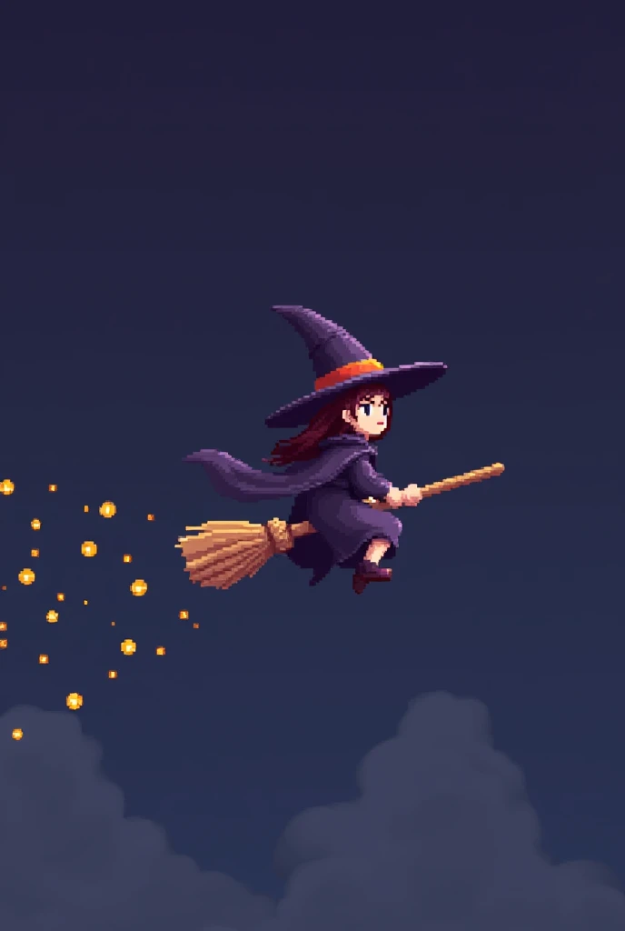 a witch flying on a broomstick, Halloween pixel art picture, no background