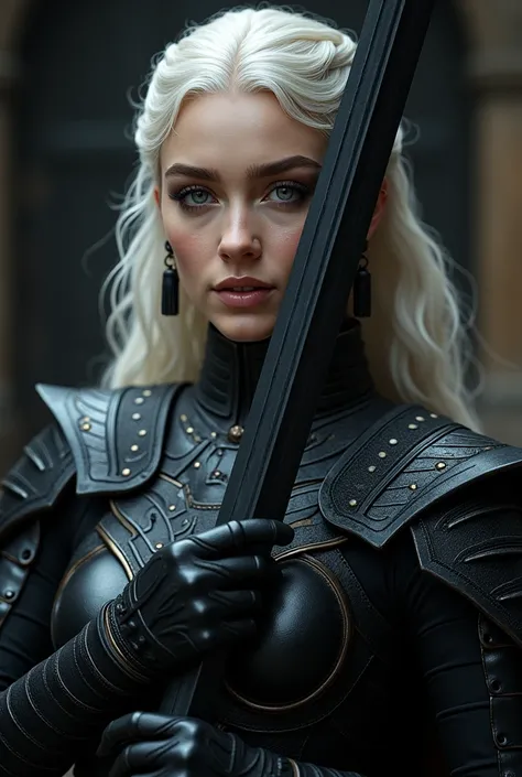 ((best qualityer)) , (detailded), Visenya Targaryen Dazzling, Black Dragon Armor, Black Sword((best qualityer)) , (detailded), Visenya Targaryen Dazzling, Black Dragon Armor, Black Sword, Queen dos dragões, [Dear Delevingne] as showcasingo uma versão da vi...