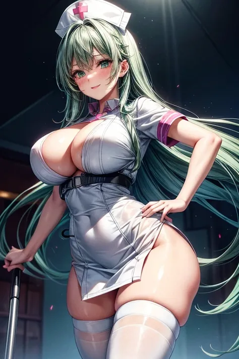 a sexy slut with huge boobs dressed in nurse costume while taking a stethoscope to the chest, {{{best quality}}}, {{ultra-detailed}}, {{extremely detailed}}, {{perfect composition}}, {{8k}}, {anime screencap}, {{an extremely delicate and beautiful}}, {{sup...